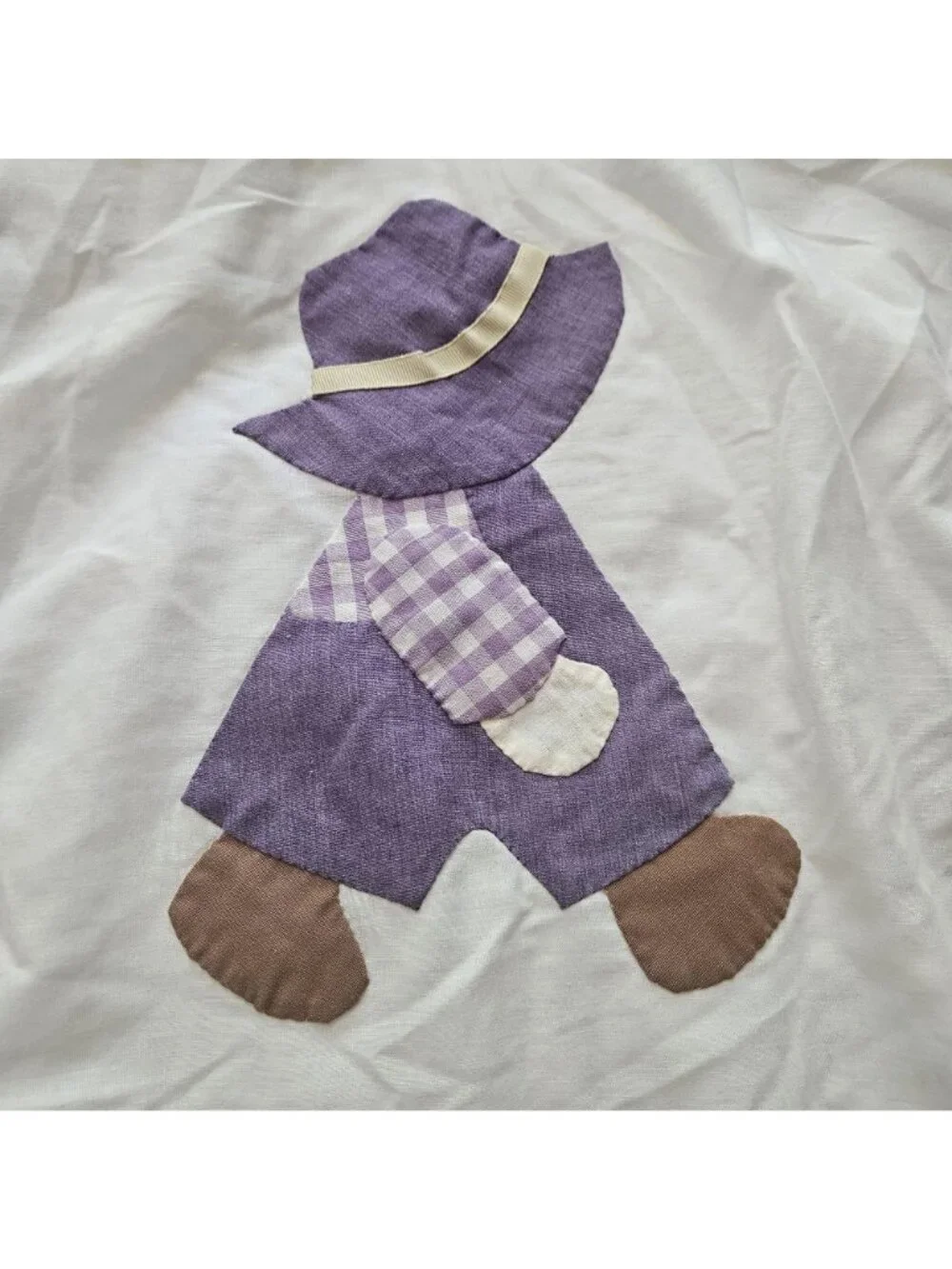 Vintage Handmade Quilted Baby Blanket Purple Checkered Prairie Boy & Girl